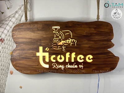 Bảng hiệu gỗ đèn Led bo viền uốn lượn [Rustic - Theo yêu cầu] YC-BANGHIEU-14