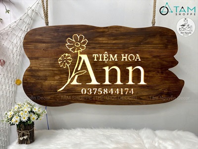 Bảng hiệu gỗ đèn Led bo viền uốn lượn [Rustic - Theo yêu cầu] YC-BANGHIEU-14