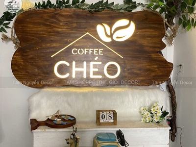 Bảng hiệu gỗ đèn Led bo viền uốn lượn [Rustic - Theo yêu cầu] YC-BANGHIEU-14