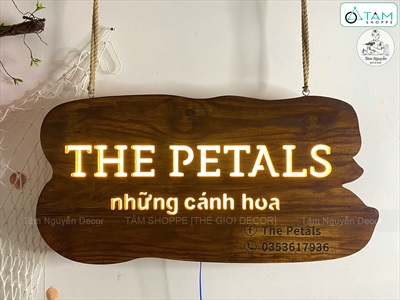 Bảng hiệu gỗ đèn Led bo viền uốn lượn [Rustic - Theo yêu cầu] YC-BANGHIEU-14