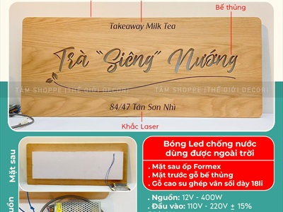 Bảng hiệu gỗ đèn Led hình chữ nhật bo góc [Sáng đẹp - Theo yêu cầu] YC-BANGHIEU-08