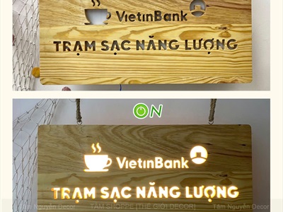 Bảng hiệu gỗ đèn Led hình chữ nhật bo góc [Sáng đẹp - Theo yêu cầu] YC-BANGHIEU-08