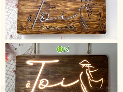 Bảng hiệu gỗ đèn Led hình chữ nhật bo góc [Sáng đẹp - Theo yêu cầu] YC-BANGHIEU-08
