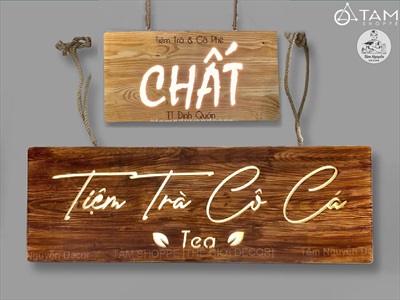 Bảng hiệu gỗ đèn Led hình chữ nhật bo góc [Sáng đẹp - Theo yêu cầu] YC-BANGHIEU-08