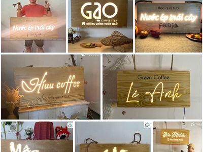 Bảng hiệu gỗ đèn Led hình chữ nhật bo góc [Sáng đẹp - Theo yêu cầu] YC-BANGHIEU-08