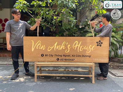 Bảng hiệu gỗ đèn Led hình chữ nhật bo góc [Sáng đẹp - Theo yêu cầu] YC-BANGHIEU-08