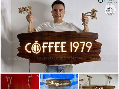 Bảng hiệu gỗ đèn Led hình vệt sơn [Rustic - Theo yêu cầu] YC-BANGHIEU-18