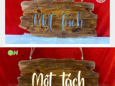 Bảng hiệu gỗ đèn Led hình vệt sơn [Rustic - Theo yêu cầu] YC-BANGHIEU-18