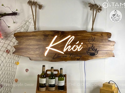 Bảng hiệu gỗ đèn Led hình vệt sơn [Rustic - Theo yêu cầu] YC-BANGHIEU-18