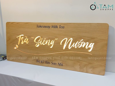 Bảng hiệu gỗ đèn Led chữ nhật bo góc [Sáng đẹp - Theo yêu cầu] YC-BANGHIEU-08