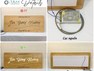 Bảng hiệu gỗ đèn Led chữ nhật bo góc [Sáng đẹp - Theo yêu cầu] YC-BANGHIEU-08