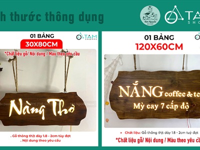 Bảng hiệu gỗ đèn Led tấm gỗ Vintage [Rustic - Theo yêu cầu] YC-BANGHIEU-17