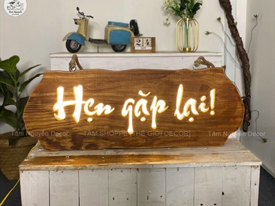 Bảng hiệu gỗ đèn Led tấm gỗ Vintage [Rustic - Theo yêu cầu] YC-BANGHIEU-17