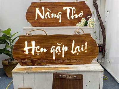 Bảng hiệu gỗ đèn Led tấm gỗ Vintage [Rustic - Theo yêu cầu] YC-BANGHIEU-17