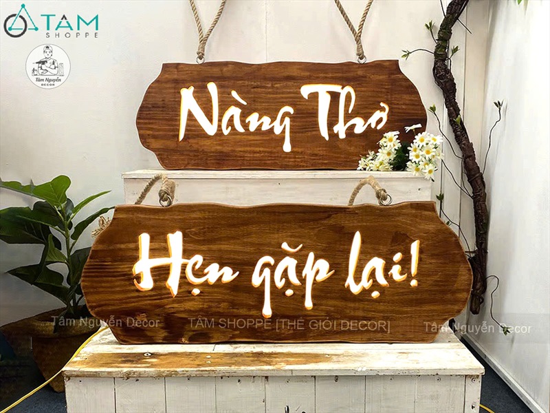 Bảng hiệu gỗ đèn Led tấm gỗ Vintage [Rustic - Theo yêu cầu] YC-BANGHIEU-17