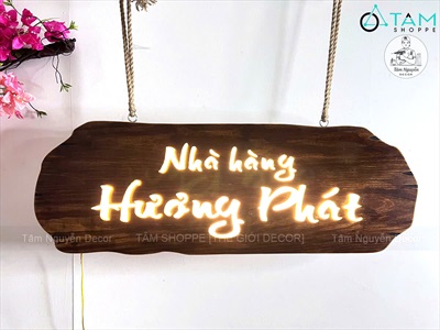 Bảng hiệu gỗ đèn Led tấm gỗ xước đen [Giả cũ - Theo yêu cầu] YC-BANGHIEU-16