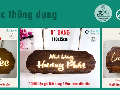 Bảng hiệu gỗ đèn Led tấm gỗ xước đen [Giả cũ - Theo yêu cầu] YC-BANGHIEU-16
