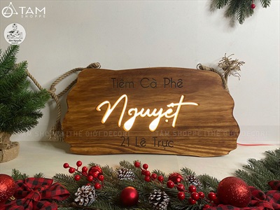 Bảng hiệu gỗ đèn Led viền sóng [Rustic - Theo yêu cầu] YC-BANGHIEU-15