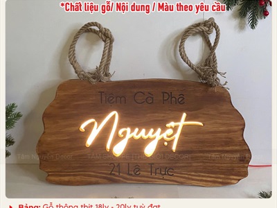 Bảng hiệu gỗ đèn Led viền sóng [Rustic - Theo yêu cầu] YC-BANGHIEU-15