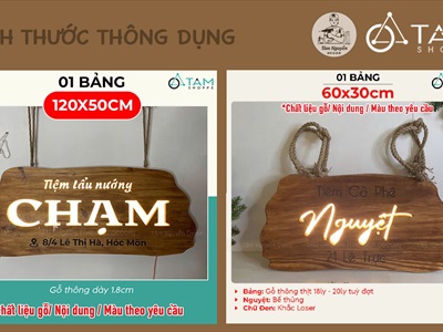 Bảng hiệu gỗ đèn Led viền sóng [Rustic - Theo yêu cầu] YC-BANGHIEU-15