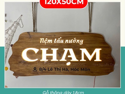 Bảng hiệu gỗ đèn Led viền sóng [Rustic - Theo yêu cầu] YC-BANGHIEU-15