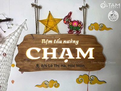 Bảng hiệu gỗ đèn Led viền sóng [Rustic - Theo yêu cầu] YC-BANGHIEU-15