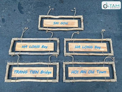 Bảng hiệu gỗ khung củi quấn dây thừng [Mộc mạc - Theo yêu cầu] YC-BANGHIEU-02