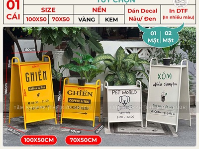 Bảng hiệu Standee sắt chữ A có kệ để hoa [Chắc chắn - Theo yêu cầu] YC-BANGHIEU-19