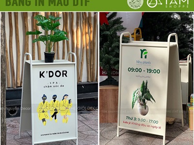 Bảng hiệu Standee sắt chữ A có kệ để hoa [Chắc chắn - Theo yêu cầu] YC-BANGHIEU-19