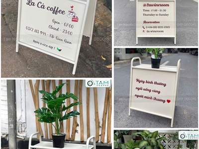 Bảng hiệu Standee sắt chữ A có kệ để hoa [Chắc chắn - Theo yêu cầu] YC-BANGHIEU-19