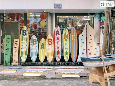 Bộ bảng hiệu ván lướt sóng, đồ decor quán cafe Sea Sand phong cách biển [Nhận thi công] YC-CONCEPT-02