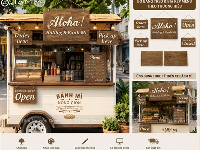 Bộ bảng treo + bìa kẹp menu cho xe bán hàng lưu động [Gỗ/ Theo yêu cầu] CC-BANGHIEU-02