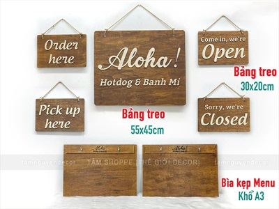 Bộ bảng treo + bìa kẹp menu cho xe bán hàng lưu động [Gỗ/ Theo yêu cầu] CC-BANGHIEU-02
