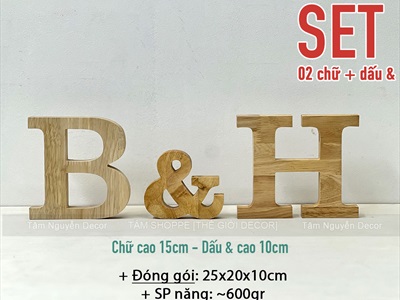 Chữ gỗ - Số gỗ decor màu tự nhiên tự đứng [Cao 15cm / Có sẵn] CHUGO-31