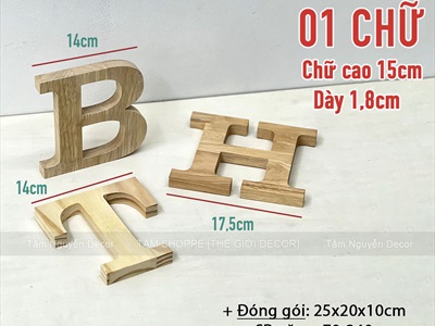 Chữ gỗ - Số gỗ decor màu tự nhiên tự đứng [Cao 15cm / Có sẵn] CHUGO-31