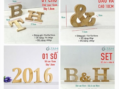 Chữ gỗ - Số gỗ decor màu tự nhiên tự đứng [Cao 15cm / Có sẵn] CHUGO-31