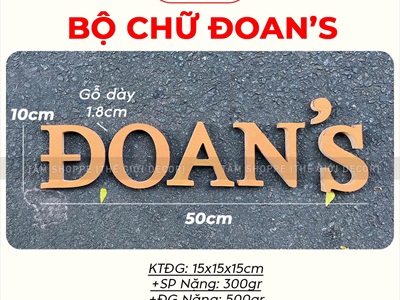 Chữ gỗ thông ghép tên Logo thương hiệu [Gỗ dày 10-18mm /Theo yêu cầu] CHUGO-26