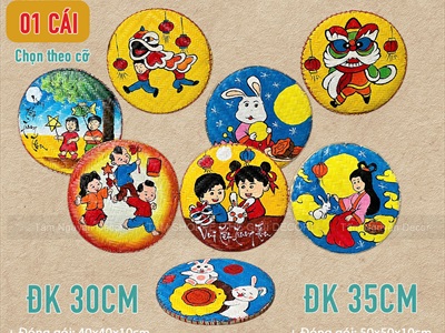 Mẹt tre vẽ dân gian múa lân rước đèn 35/40cm [Nét vẽ chuẩn - Nhiều kiểu] METTRE-02
