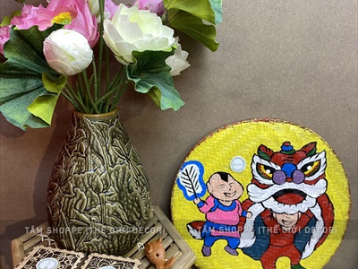 Mẹt tre vẽ dân gian múa lân rước đèn 35/40cm [Nét vẽ chuẩn - Nhiều kiểu] METTRE-02