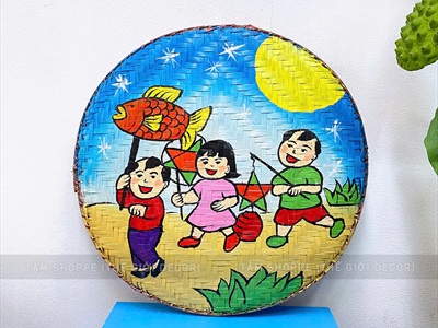 Mẹt tre vẽ dân gian múa lân rước đèn 35/40cm [Nét vẽ chuẩn - Nhiều kiểu] METTRE-02