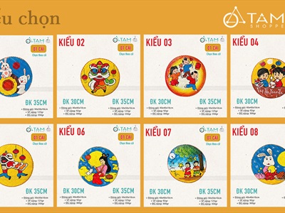 Mẹt tre vẽ dân gian múa lân rước đèn 35/40cm [Nét vẽ chuẩn - Nhiều kiểu] METTRE-02