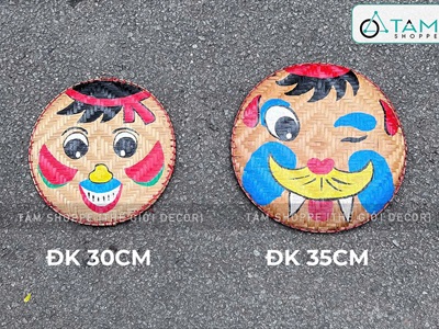 Mẹt tre vẽ dân gian hình mặt cười ĐK30-35cm [Nét vẽ chuẩn - Nhiều kiểu chọn] METTRE-01