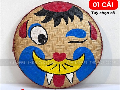 Mẹt tre vẽ dân gian hình mặt cười ĐK30-35cm [Nét vẽ chuẩn - Nhiều kiểu chọn] METTRE-01
