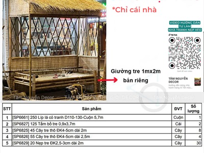 [ORDER 3-5 NGÀY] Set nguyên liệu tự làm nhà tranh 2mx1m [Dựa tường/ Có Video HD] NHATRANH-02