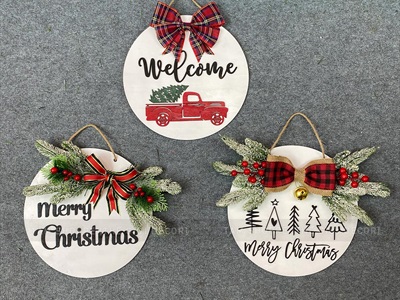 Bảng treo cửa giáng sinh Nơ Đỏ Chữ Đen Simple [Bằng gỗ - Nhiều kiểu] ĐK 30cm X-BTRC-41