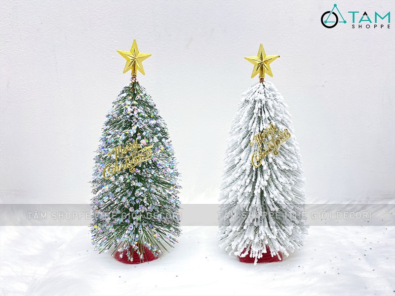 Cây thông Noel lá cước để bàn đế nhựa đỏ [2 kiểu - Cao 30cm] X-TREE-47