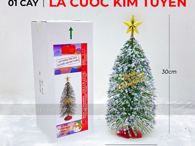 Cây thông Noel lá cước để bàn đế nhựa đỏ [2 kiểu - Cao 30cm] X-TREE-47