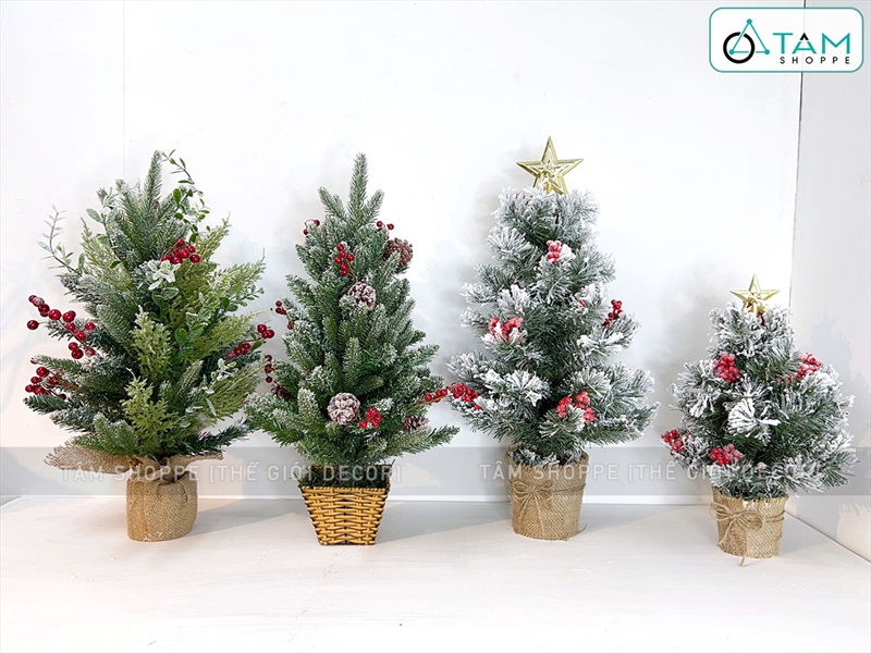 Cây thông Noel nhỏ để bàn phủ tuyết [Nhiều kiểu - Cao 45-60cm] X-TREE-03