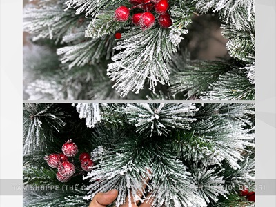 Cây thông Noel phủ tuyết cước 2 loại lá gắn trái đỏ cao 180cm X-TREE-40