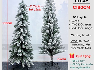 Cây thông Noel thân ốm phủ tuyết [Cao 1m8 - 2 cách bẻ cành] X-TREE-44